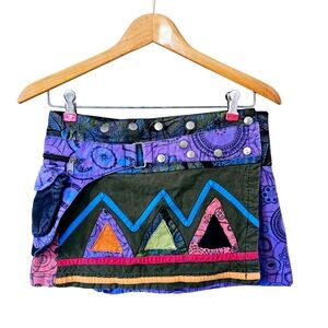 Patchwork Adjustable Mini Skirt with Bum Bag - Hippie Boho